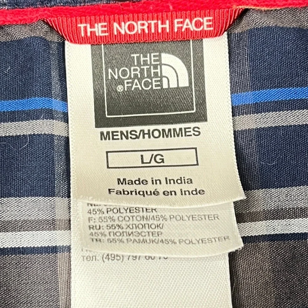 North‎ Face Plaid Button Down Shirt Long Sleeve Outdoor Hiking Blue Brown L Mens